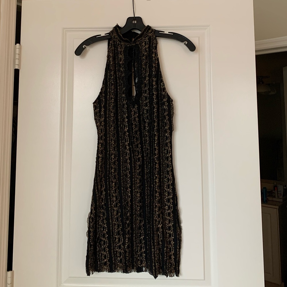 Free People Black and Gold Keyhole Bodycon Dress